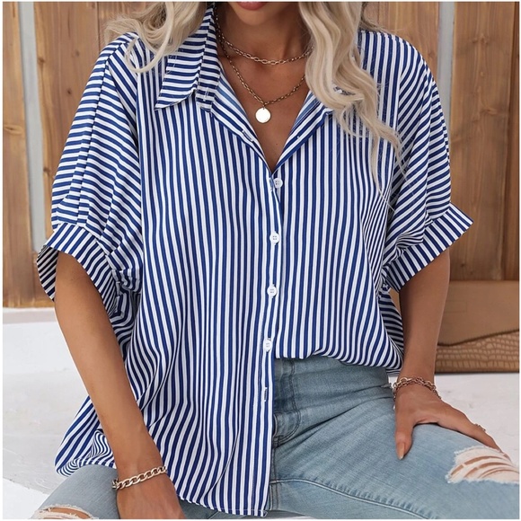 Tops - 011 Stripes Button Down Boyfriend oversized Shirt